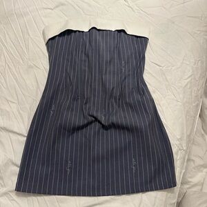 With Jean Strapless Navy and White Pinstripe Dress